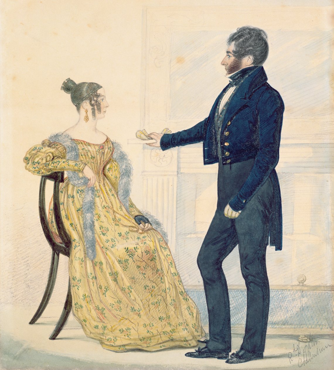 Porträtt av kapten och fru George Ruddle, ca 1835 (wc) av Richard Dighton