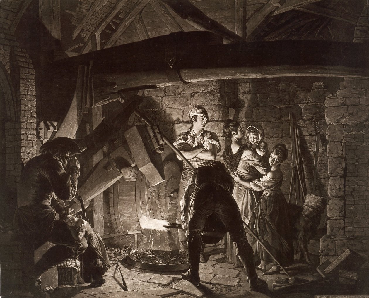 En Iron Forge, efter Joseph Wright från Derby av Richard Earlom