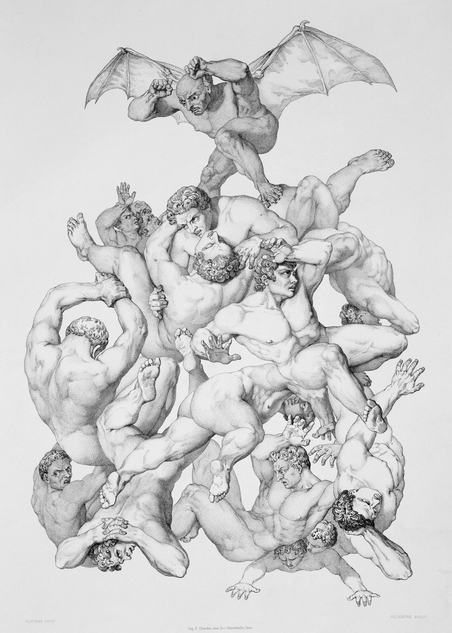 Beelzebub utvisar de fallna änglarna, illustration till en upplaga av "Paradise Lost" av John Milton (1608-74) publicerad i Paris 1868 av Richard Edmond Flatters