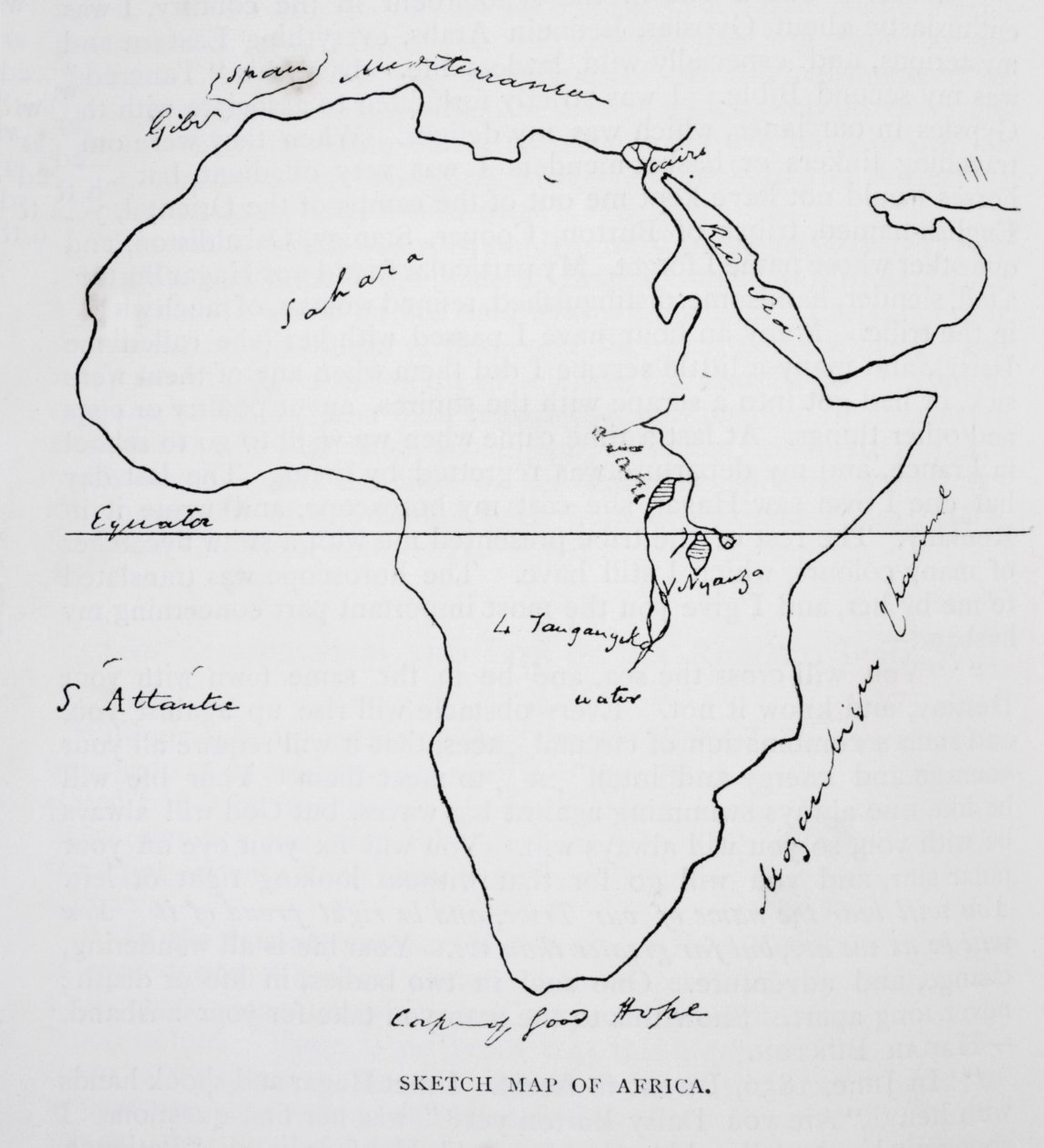 Skisskarta över Afrika, från "The Life of Captain Sir Richard Burton, Volume II" av Isabel Burton (1831-96) publicerad 1893 av Richard Francis Burton