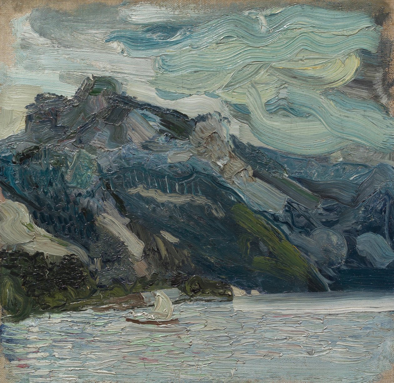 Lake Traun med fjällsovande grekisk kvinna av Richard Gerstl