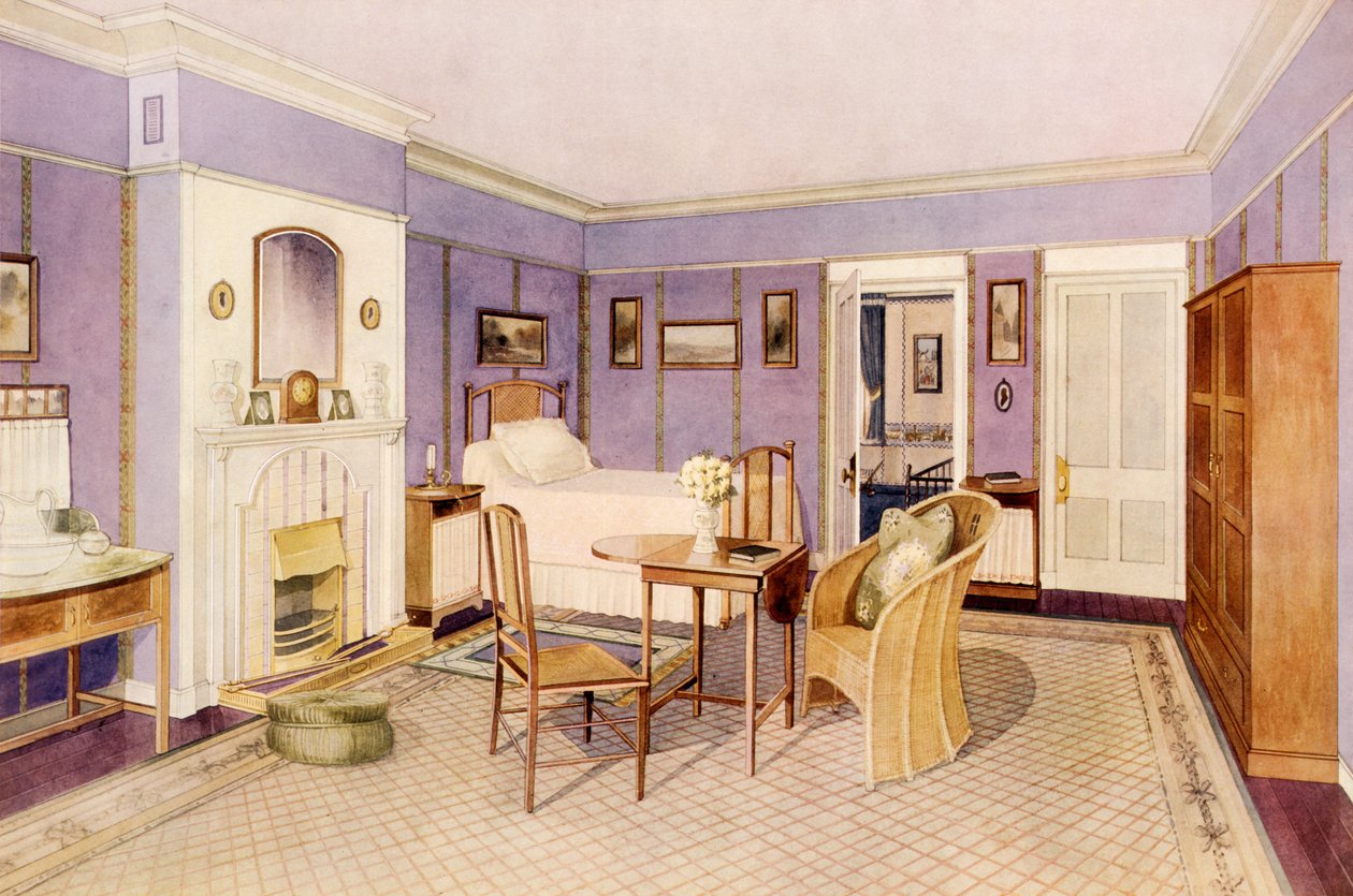 Design för inredningen av ett sovrum, tidigt 1900-tal (wc och penna på papper) av Richard Goulburn Lovell