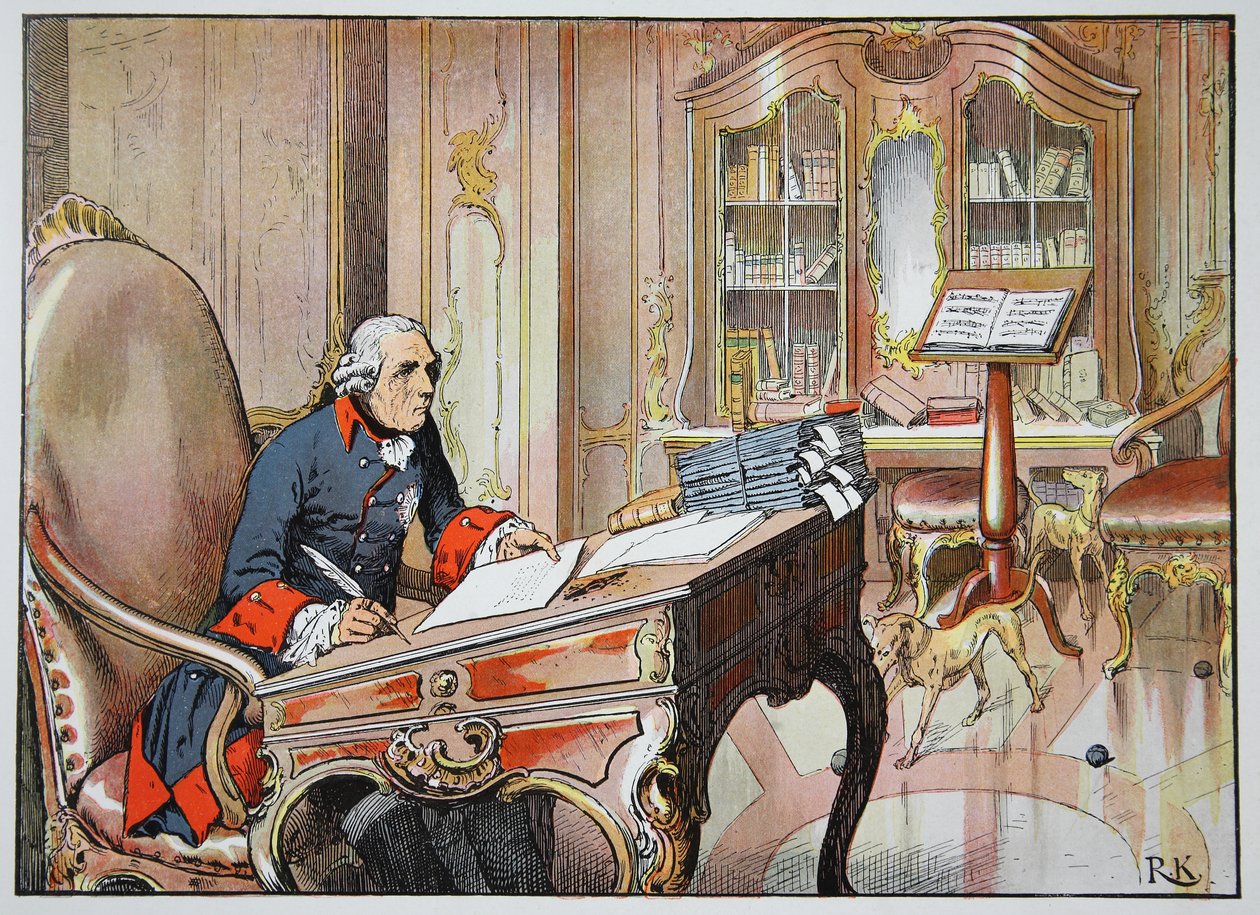 Fredrik den store på sitt kontor i Sanssouci av Richard Knoetel