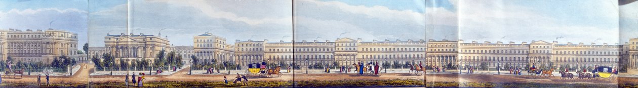Cumberland Villas och Chester Terrace, detalj från A Panoramic View round the Regents Park, pub. av Ackermann, 1831 (akvatint) av Richard Morris