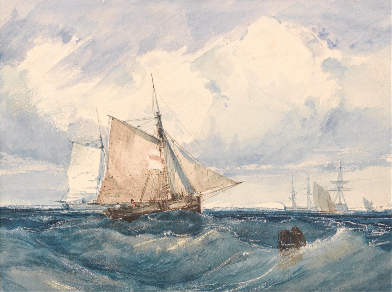 En skärare och annan frakt i en bris av Richard Parkes Bonington