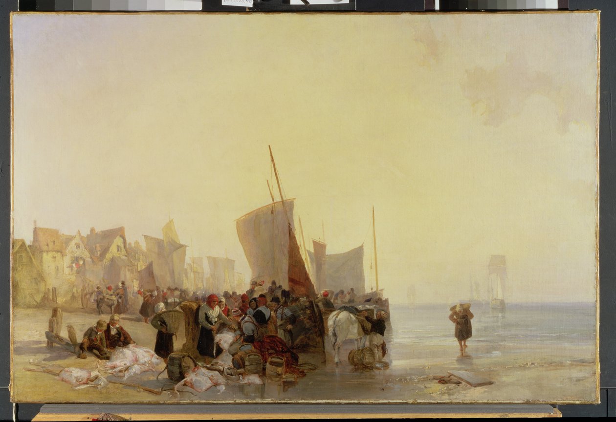 Soko la samaki Karibu na Boulogne, c.1824 swed av Richard Parkes Bonington