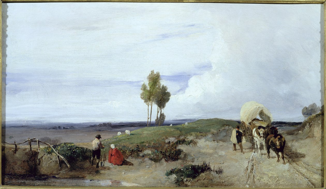 En Ford på vägen från Boulogne till Paris, med utsikt mot St. Omer, ca 1824 av Richard Parkes Bonington