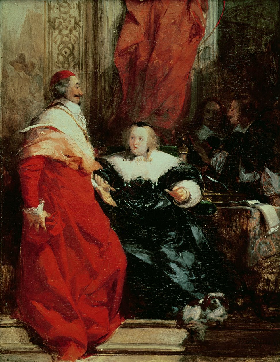Anne av Österrike (1601-66) med kardinal Mazarin (1602-61) (olja) av Richard Parkes Bonington
