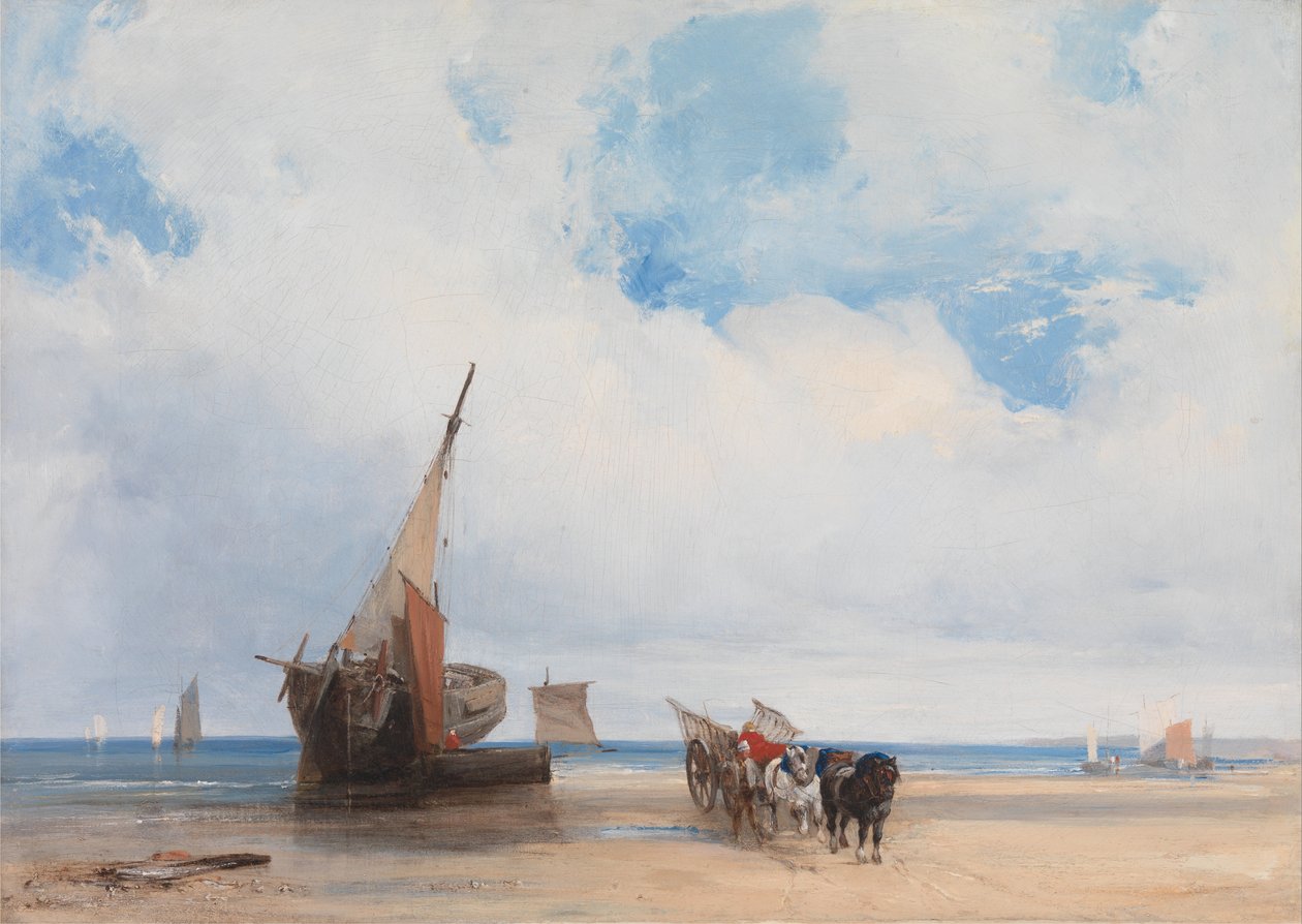 Beached Vessels and a Wagon, near Trouville, France  av Richard Parkes Bonington