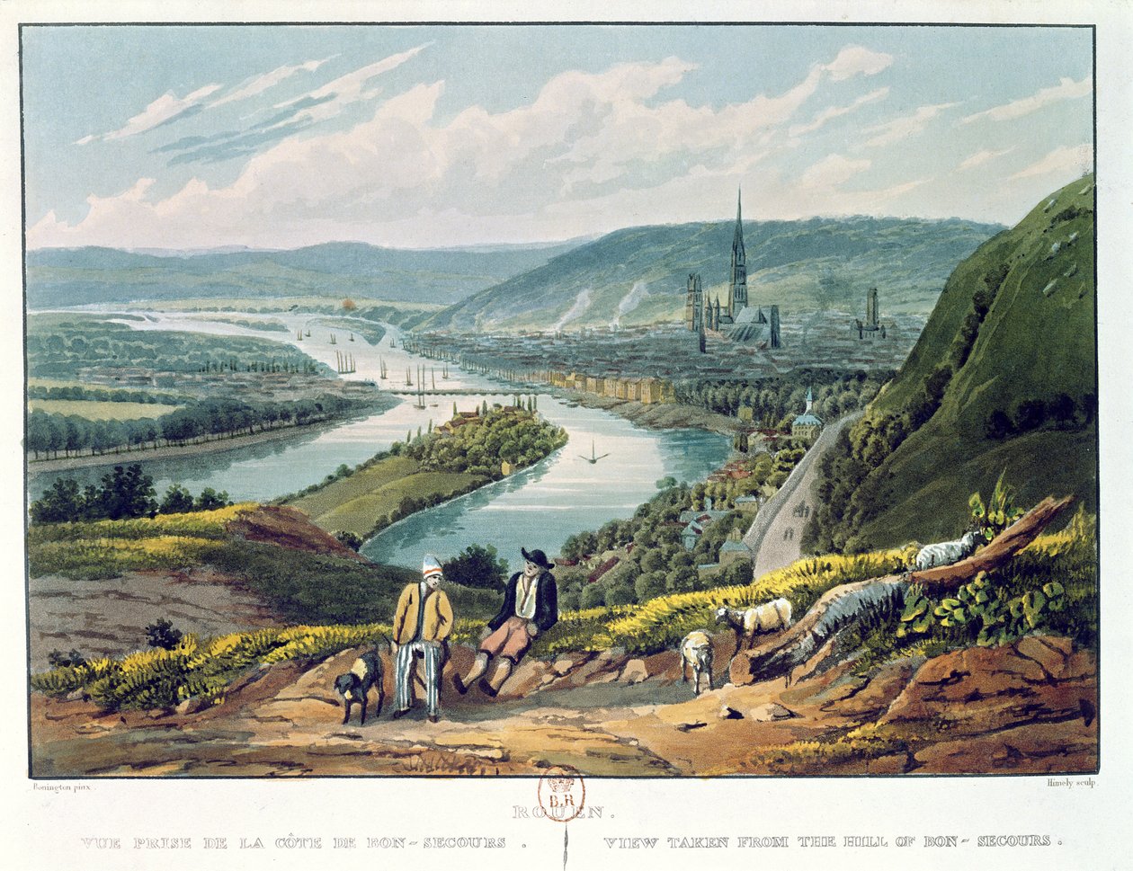 Rouen, utsikt från kullen Bon-Secours, c.1835 av Richard Parkes Bonington