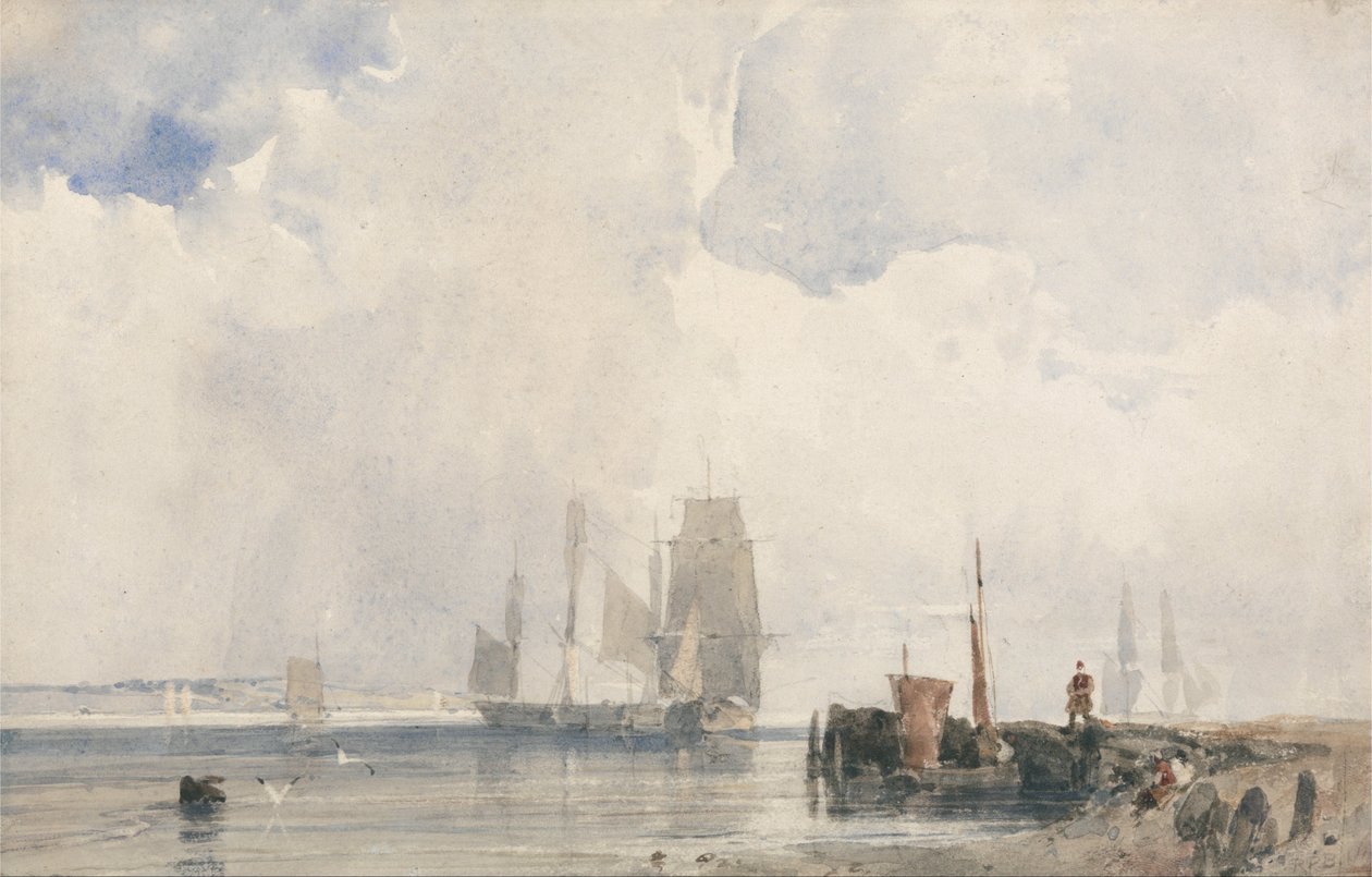 Frakt i en mynning, förmodligen nära Quillebeuf av Richard Parkes Bonington