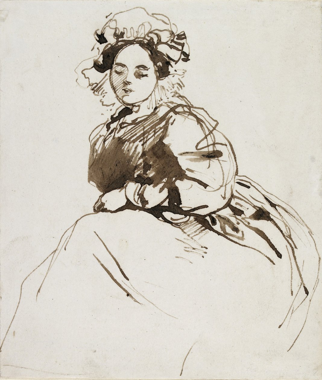 Studie av en sittande kvinna (penna och brunt bläck med brun tvätt på vitt papper) av Richard Parkes Bonington