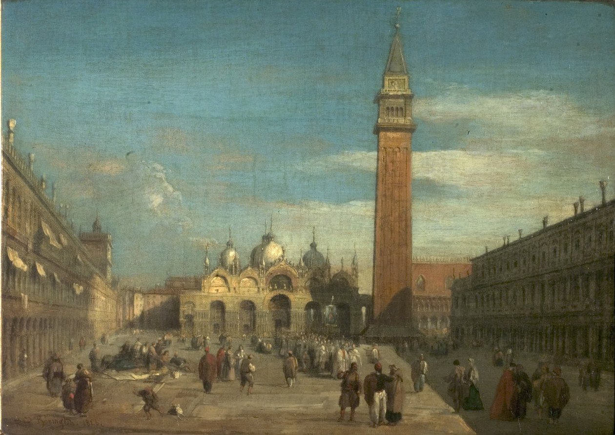 Utsikt över Piazza San Marco, Venedig, Italien, 1826 av Richard Parkes Bonington