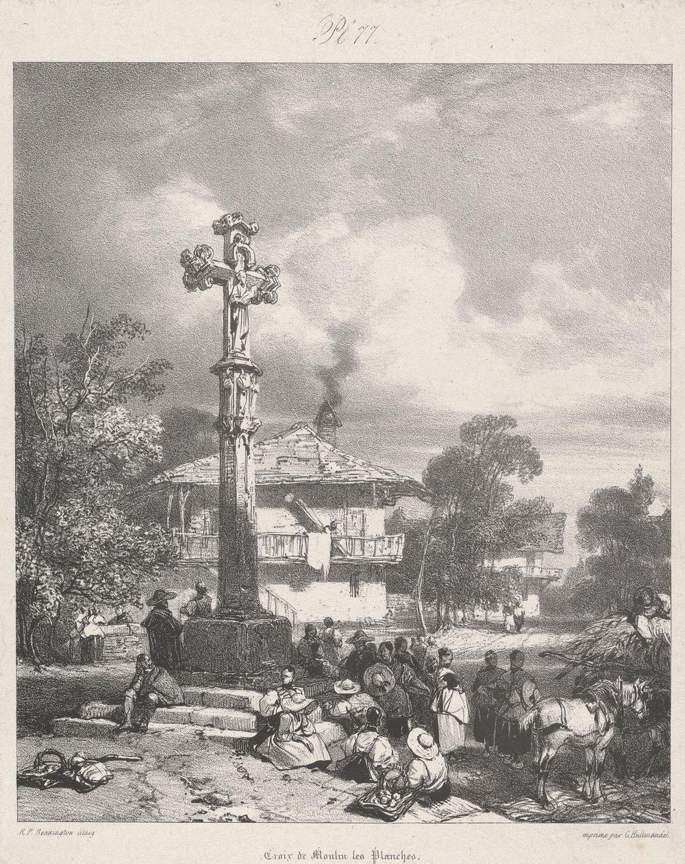 Korset av Moulin les Planches, 1827 av Richard Parkes after Bonington