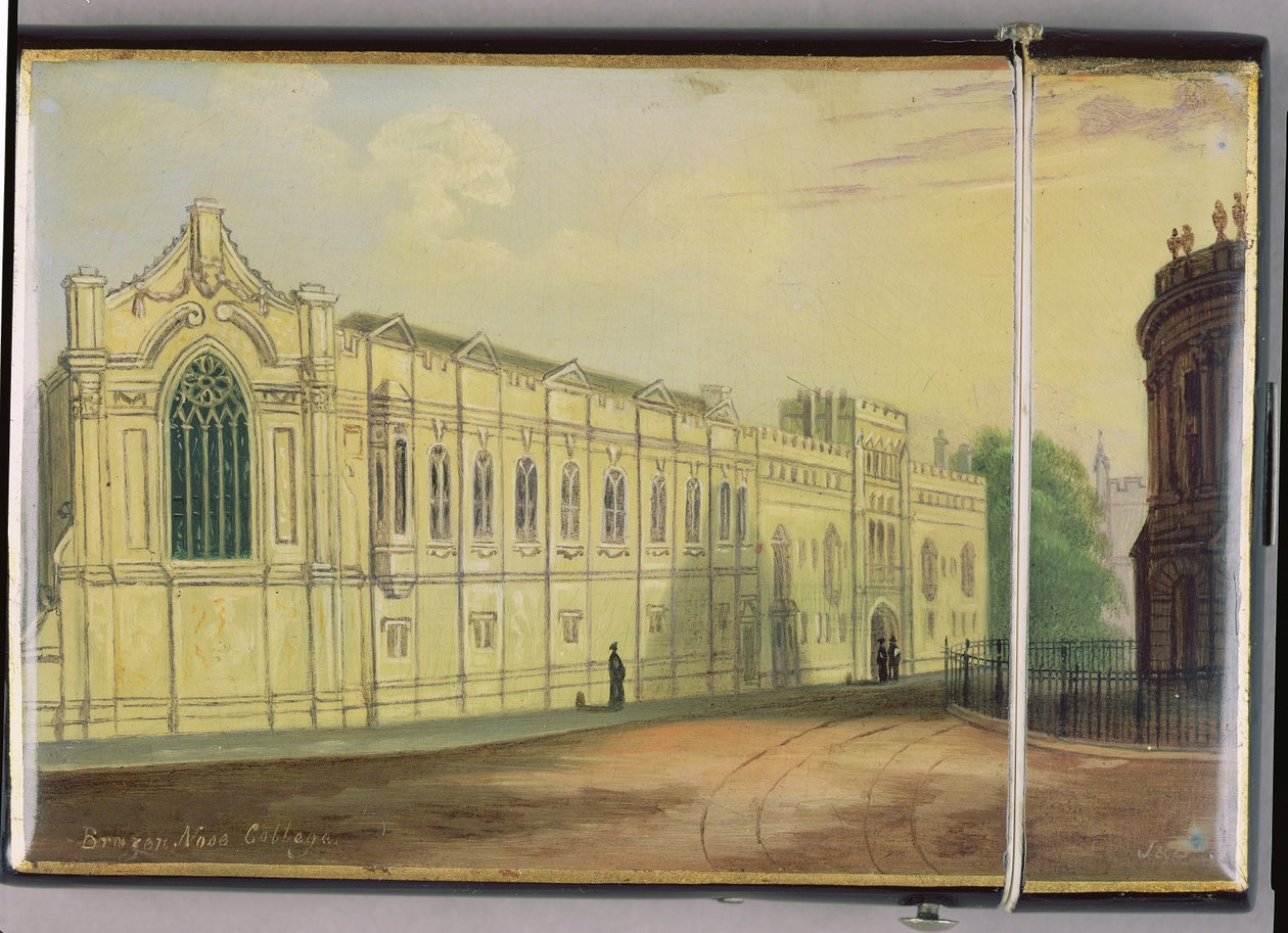 Viktorianskt kortfodral, med en scen från Brasenose College, Oxford (papier mache) av Richard Phene and Benjamin W. Spiers