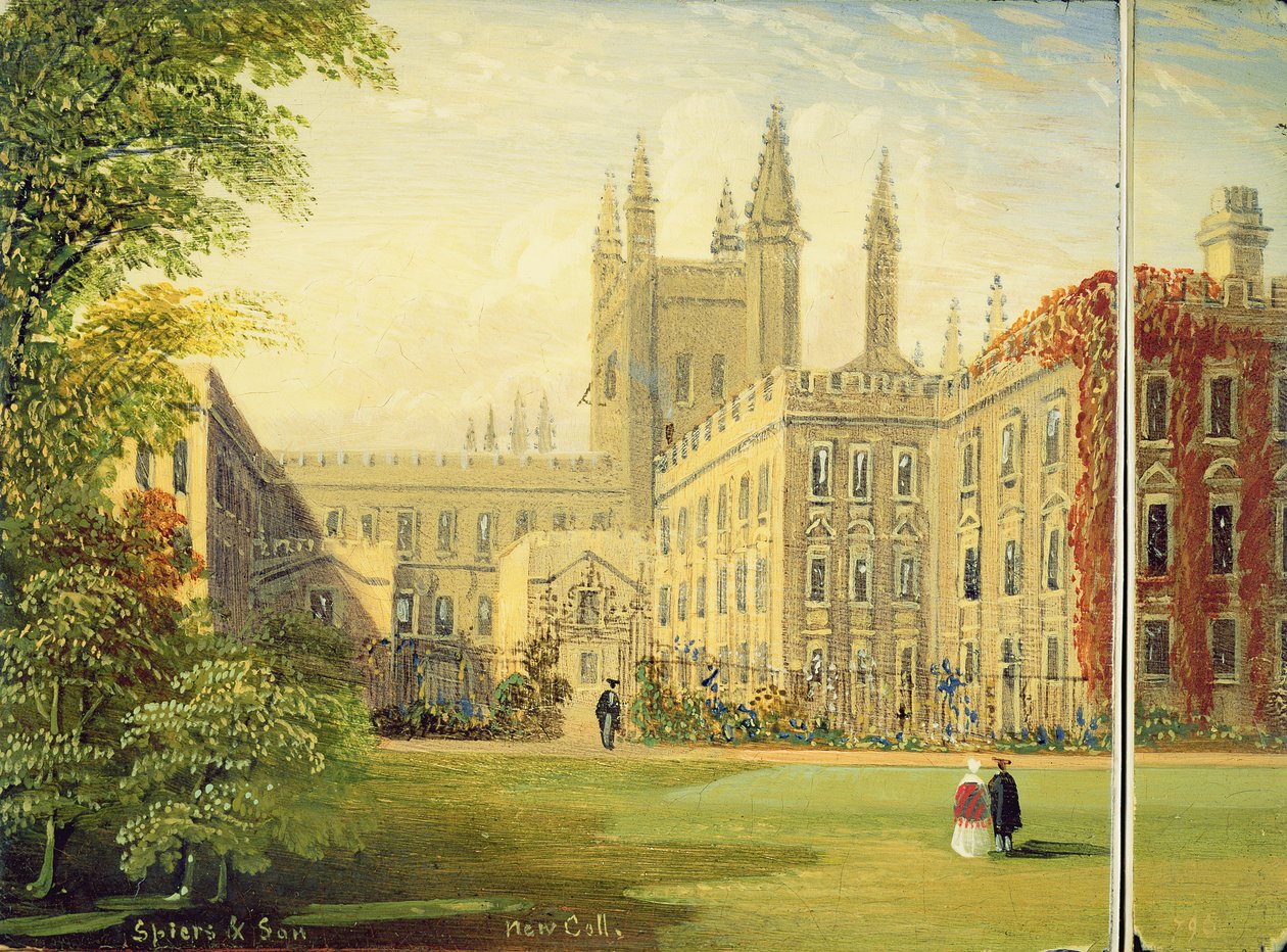 Victoriansk kortväska, med en scen av New College, Oxford och Garden Quad (papier mache) av Richard Phene and Benjamin W. Spiers