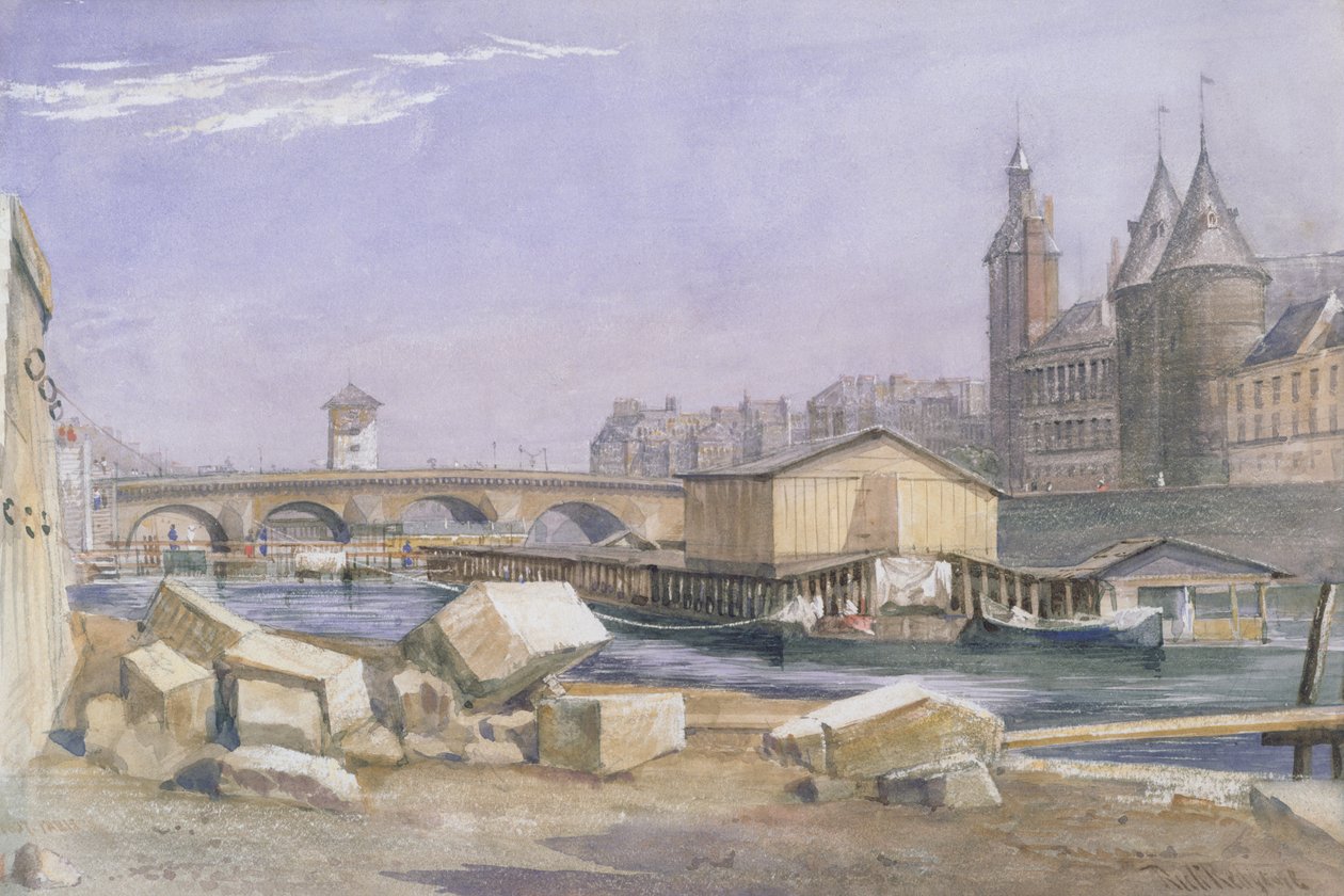 Pont au Change och Conciergerie, Paris, 1837 av Richard Redgrave