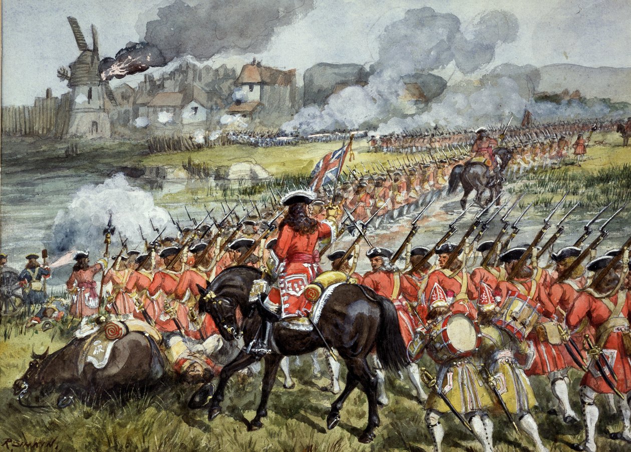 16:e fotregementet vid Blenheim, 13 augusti 1704, ca 1900 av Richard Simkin