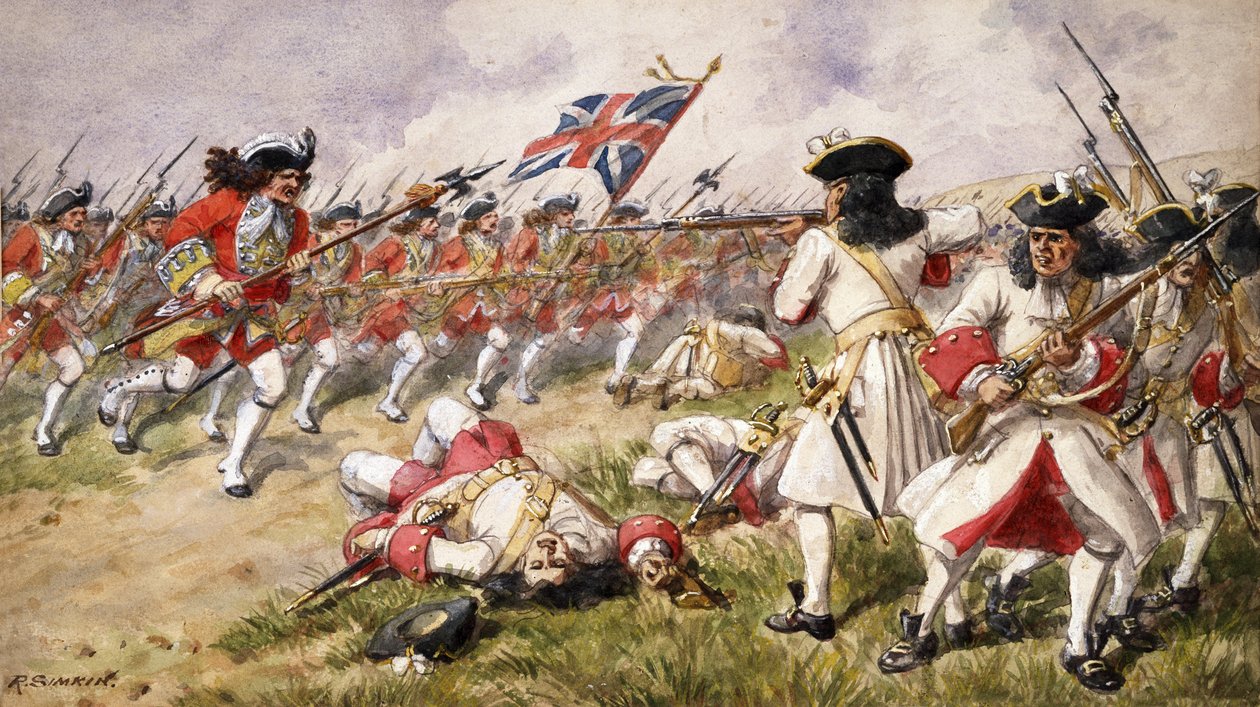 Slaget vid Ramillies, 16:e foten anfaller det franska infanteriet, 1900 av Richard Simkin