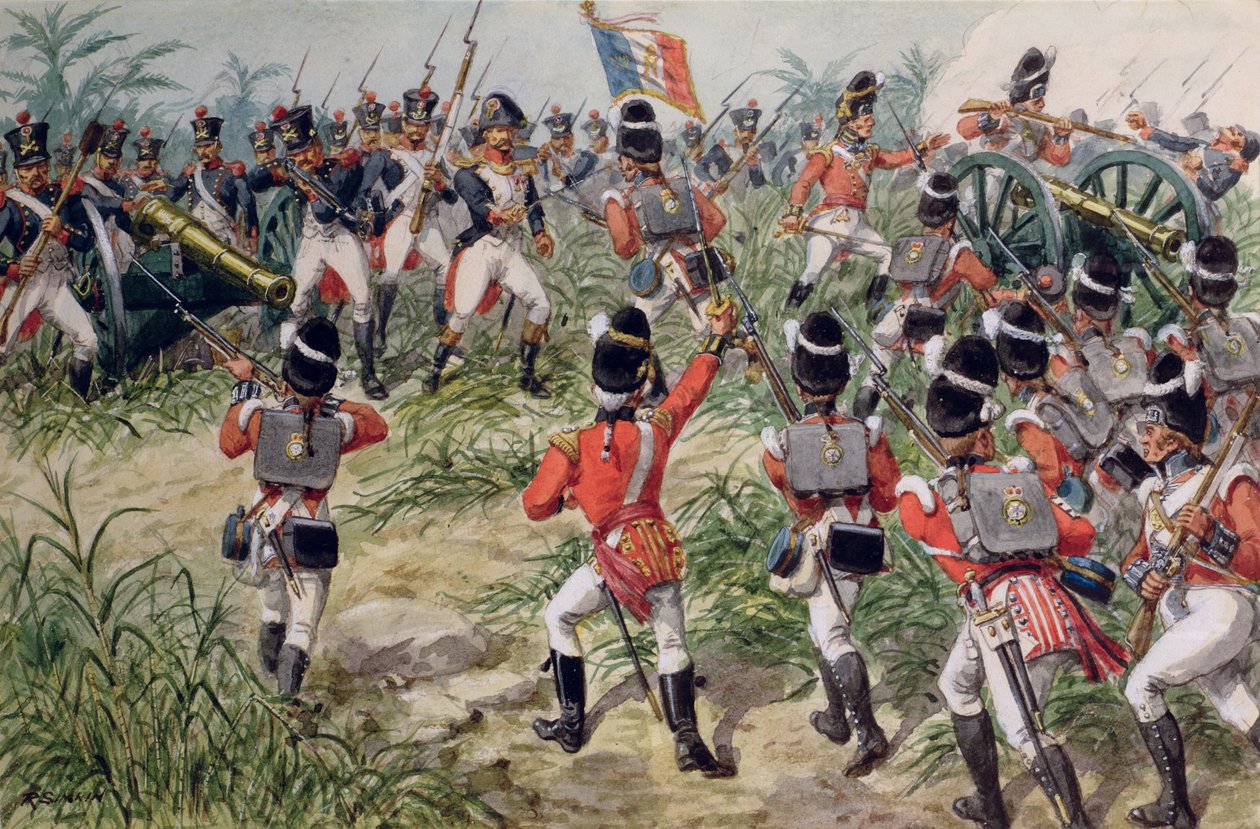 Charge of the 7th Foot Royal Fusiliers, Martinique, 1 februari 1809 av Richard Simkin