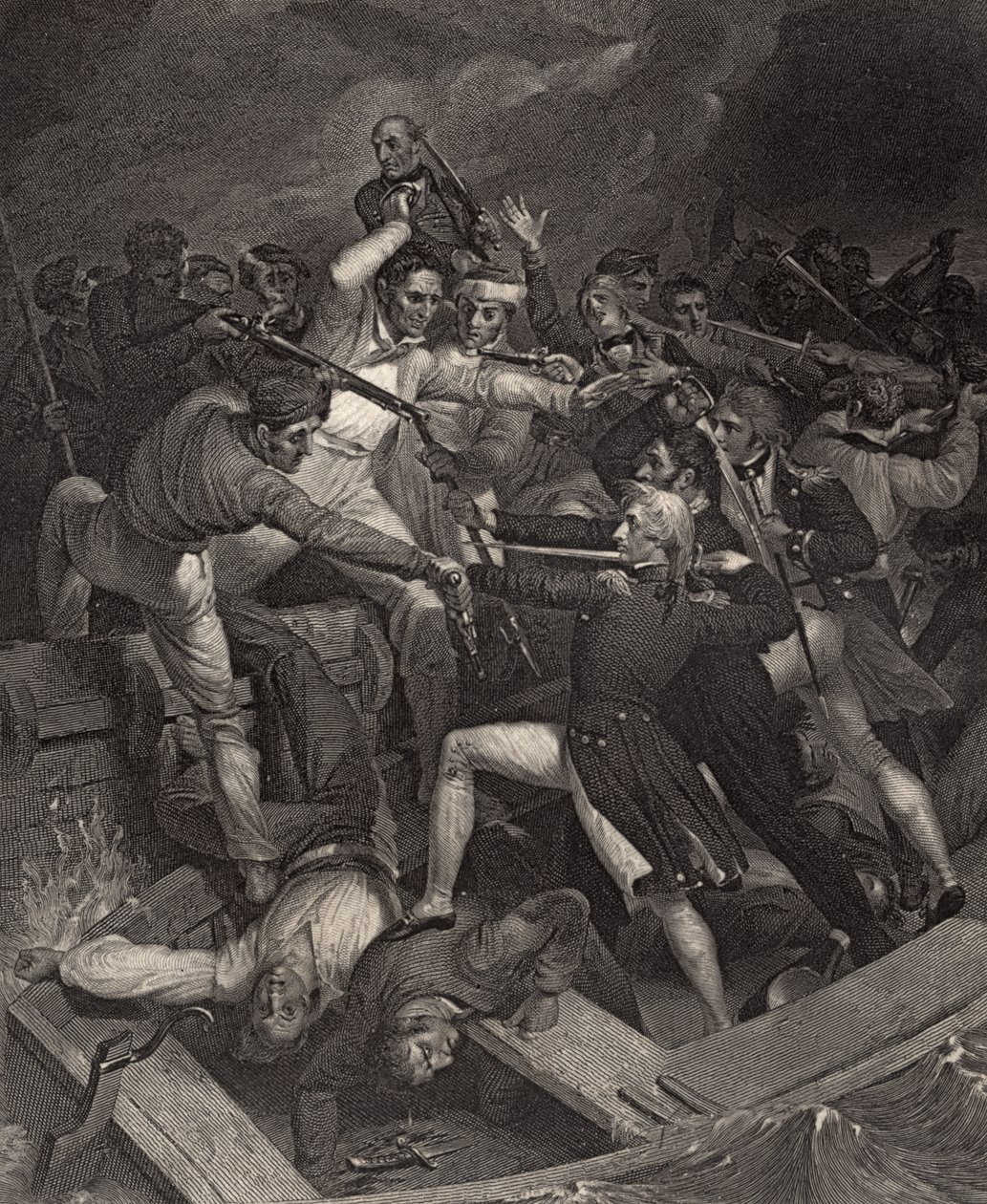 Nelsons konflikt med en spansk uppskjutning, illustration från "The Life of Nelson" av Robert Southey (1774-1843) publicerad först 1813 av Richard Westall