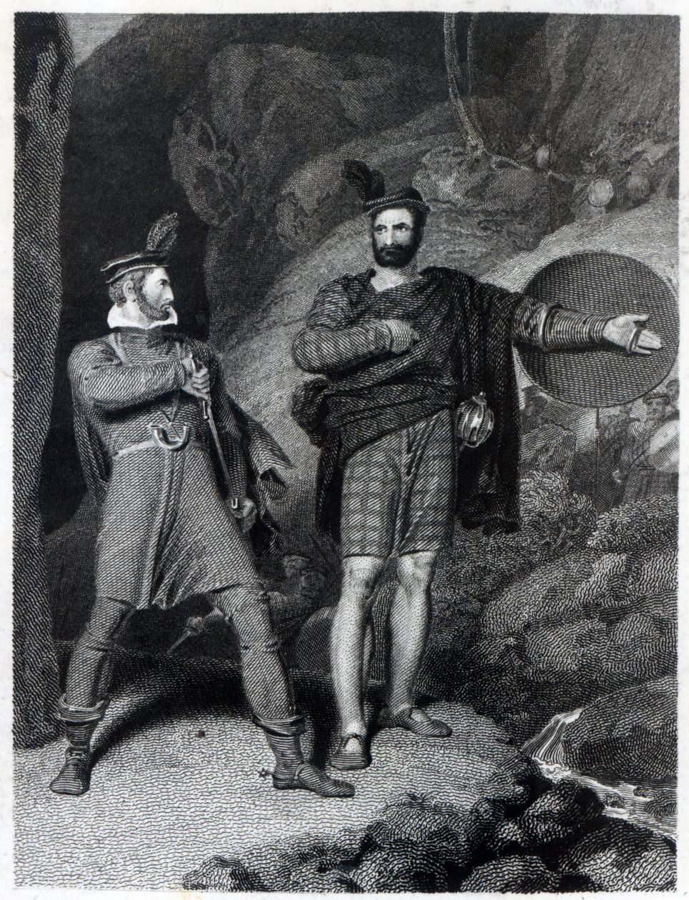 Roderick Dhu and a Clansman, 1810, från "Lady of the Lake" av Walter Scott (1771-1832) av Richard Westall