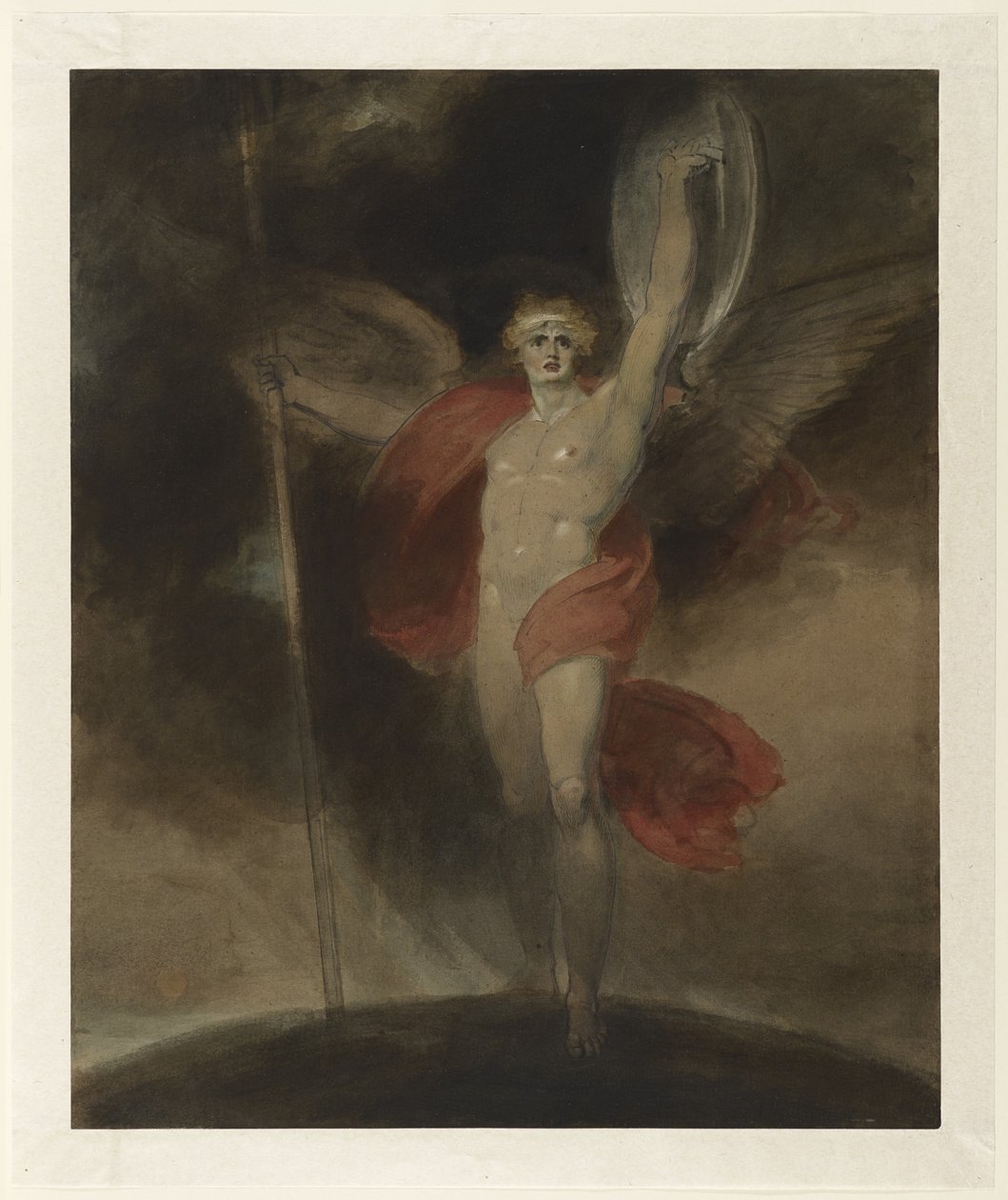 Satan Alarmd, ca 1790-talet (akvarell, penna och bläck & gouache, över penna på lagt papper) av Richard Westall
