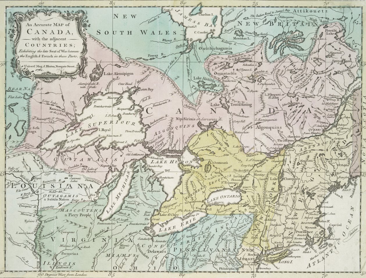En korrekt karta över Kanada, med de angränsande länderna, 1761 av Richard William Seale