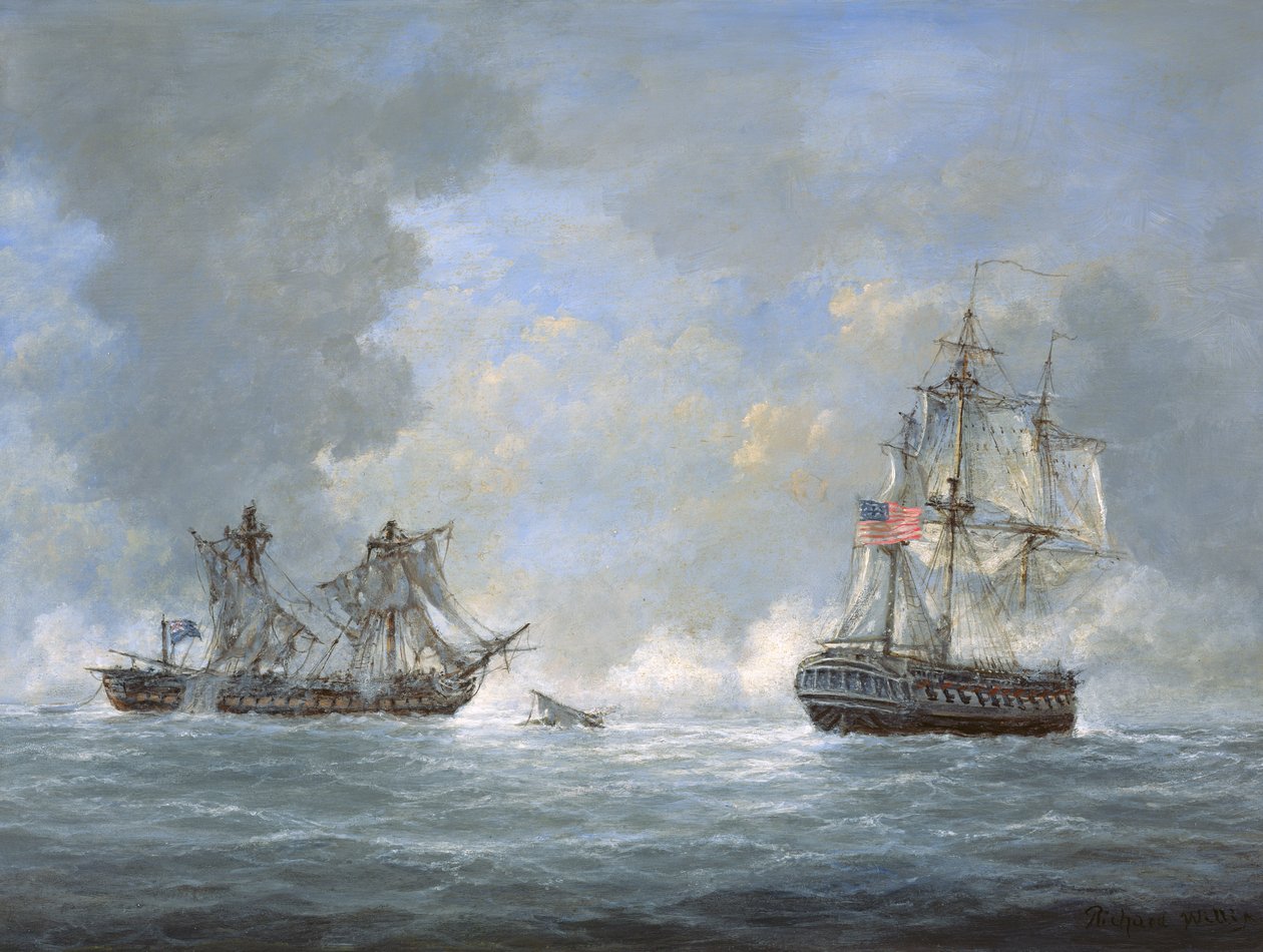 Handlingen mellan den amerikanska fregatten "United States" och den brittiska fregatten "Macedonian" utanför Kanarieöarna den 25 oktober 1812 av Richard Willis