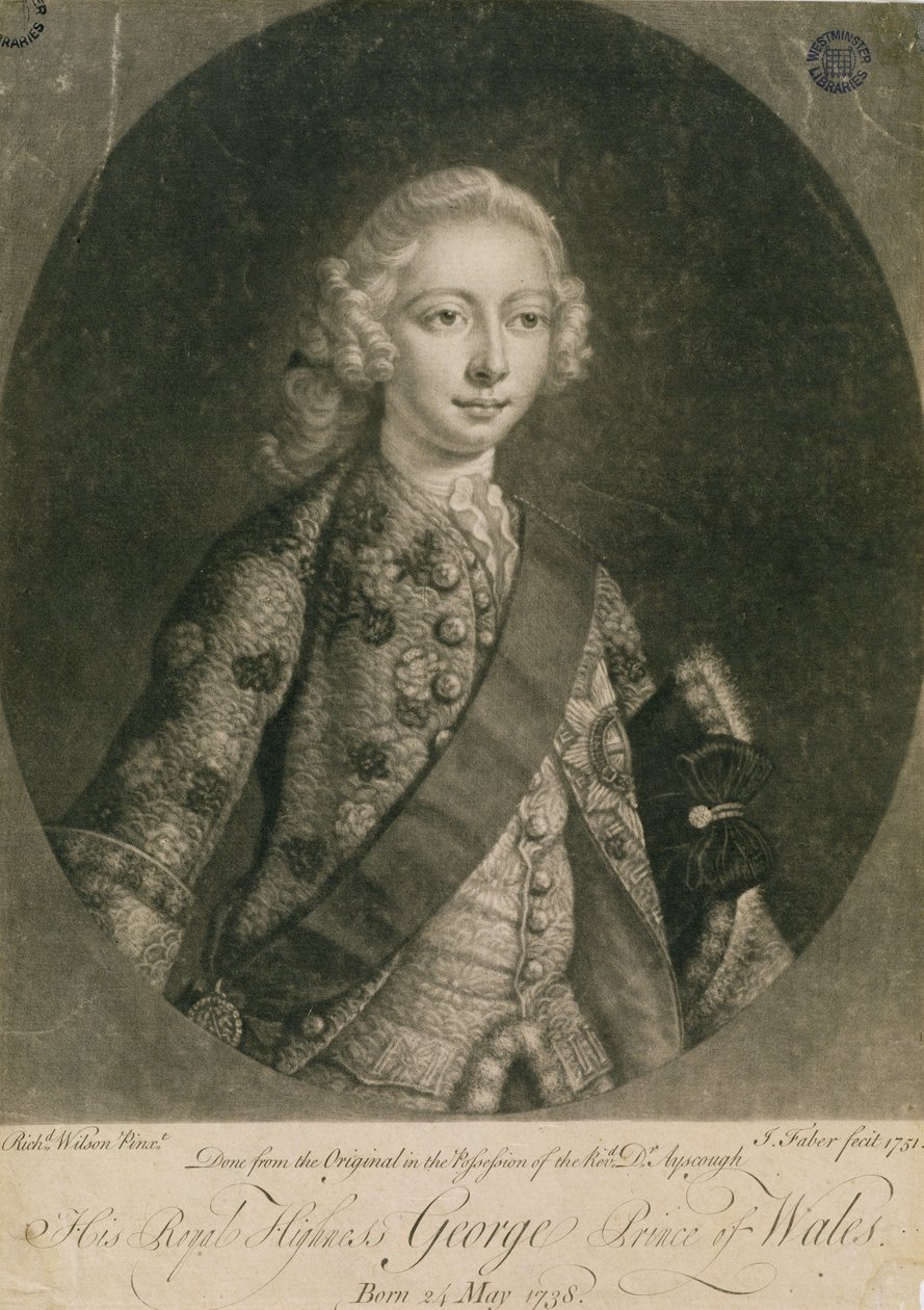 George, Prince of Wales (1738-1820), senare George III, graverad av John Faber (1684-1756), 1751 av Richard Wilson