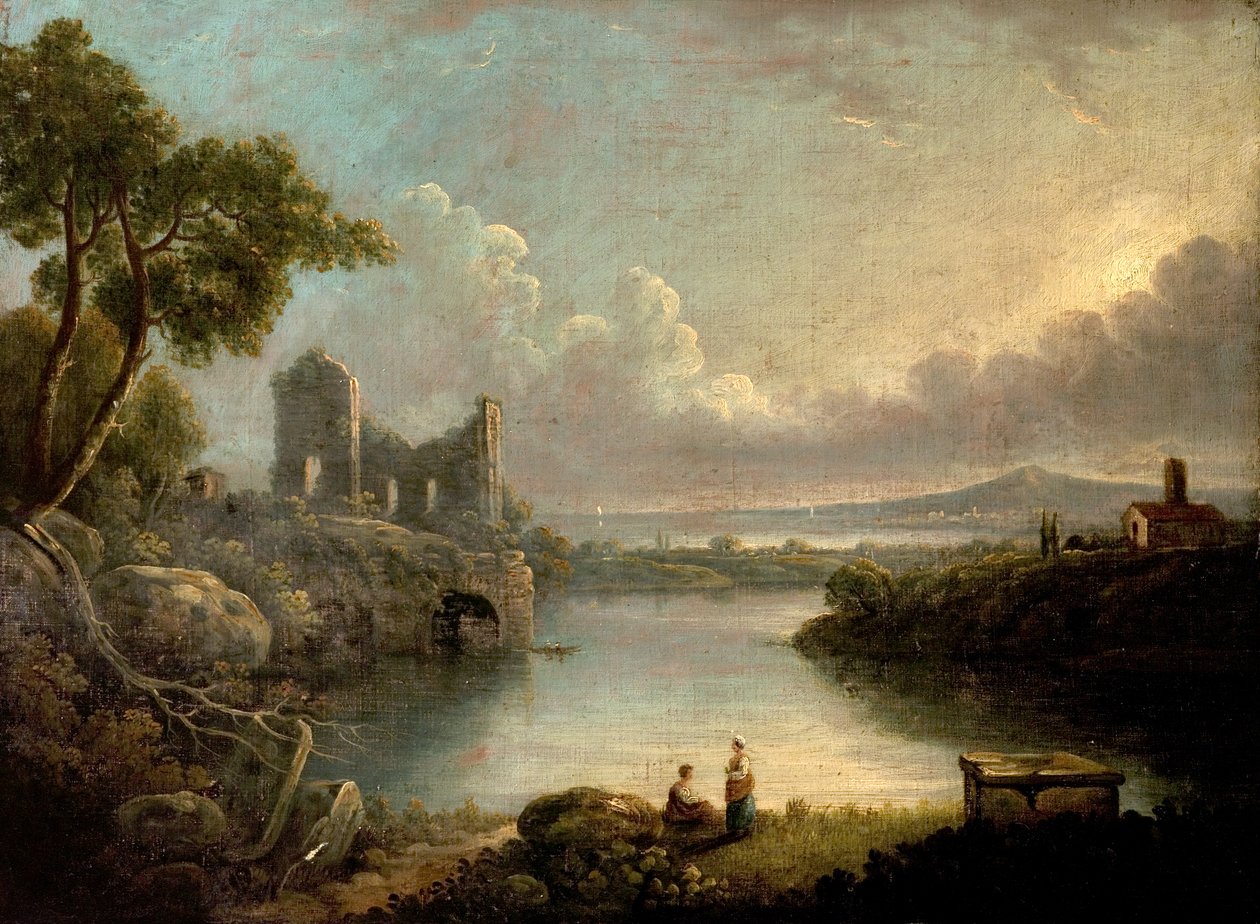 Flodscen med hav och klassiska ruiner av Richard Wilson