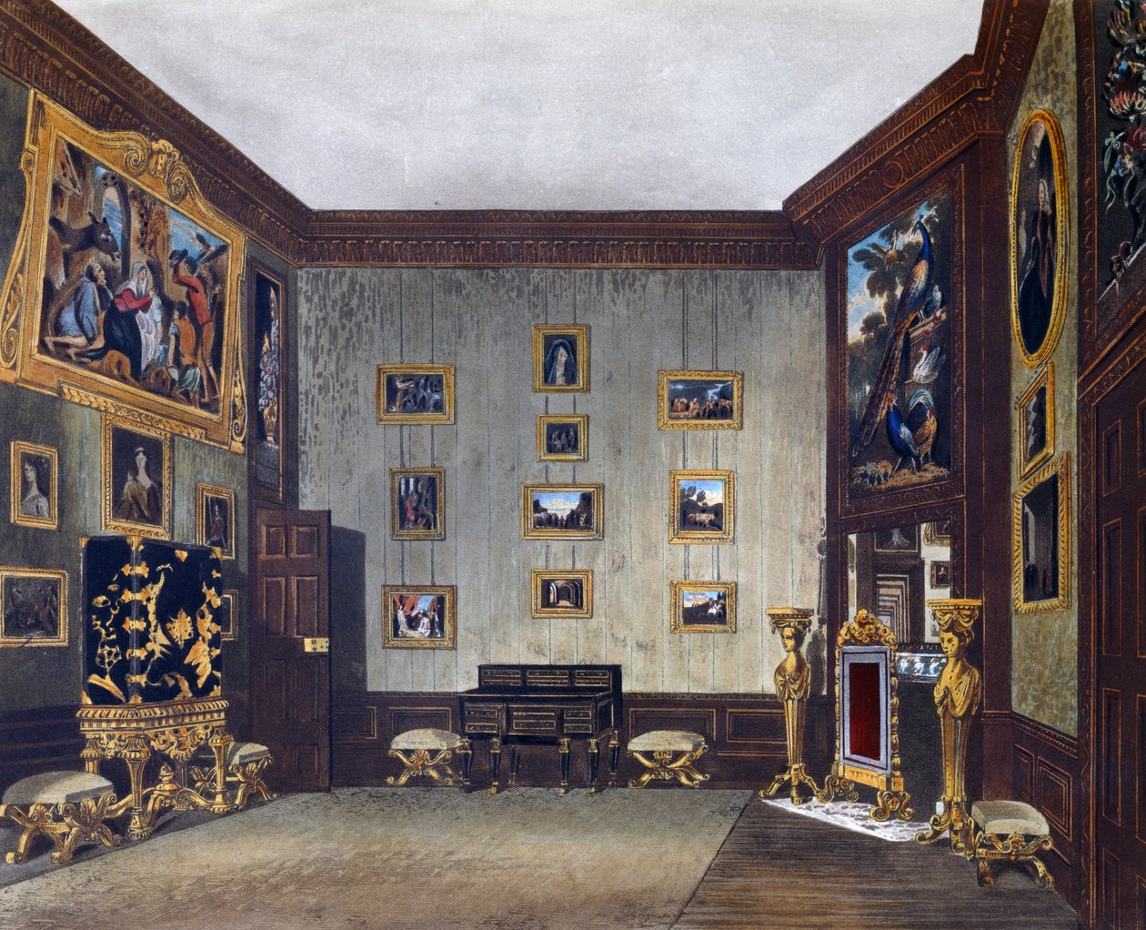 Kings skrivrum, gravyr av Richard Reeve (född 1780), Baserat på design av Richard Cattermole (1795-1858), Från The History of the Royal Residences av Richard (after) Cattermole