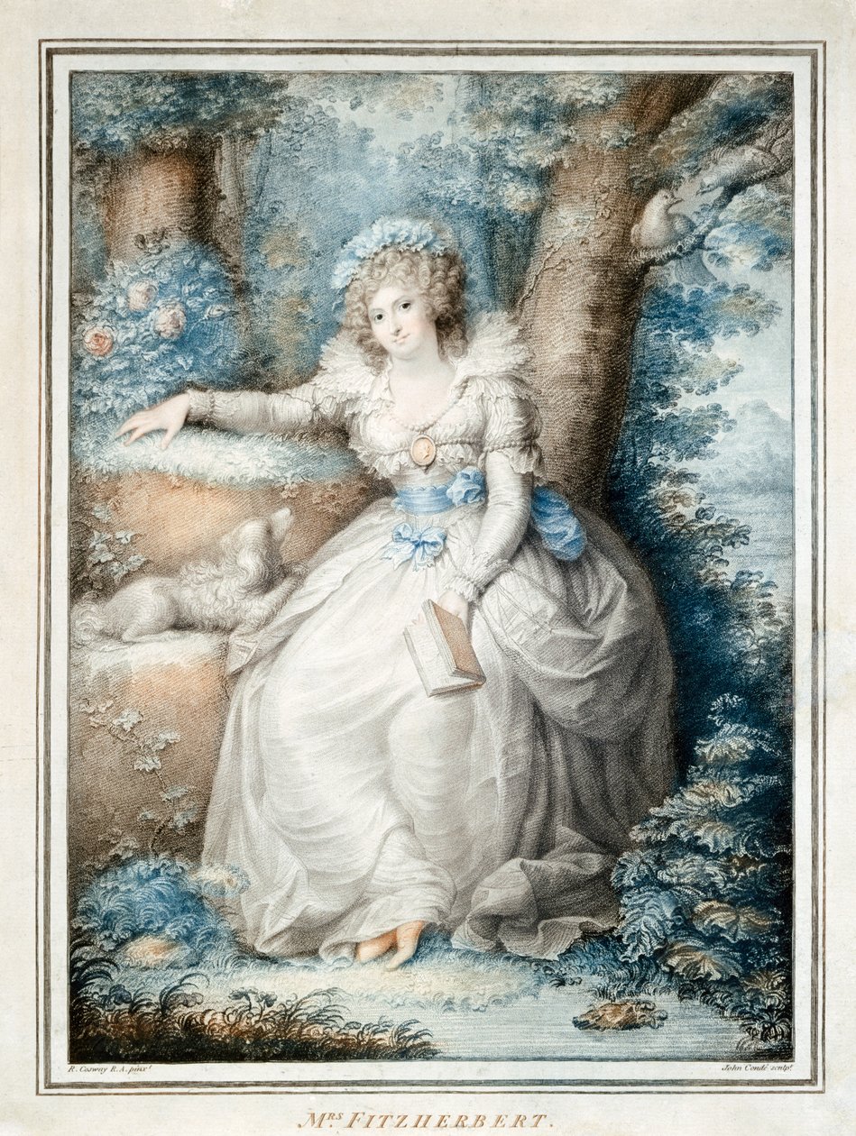 Mrs Fitzherbert (färg litho) av Richard (after) Cosway