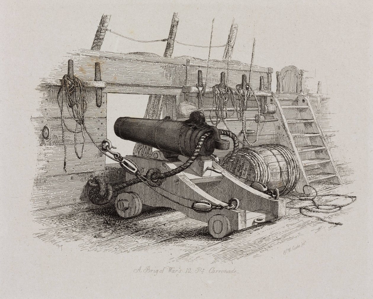 "A Brig of Wars 12 punds karronad" av John Pardon