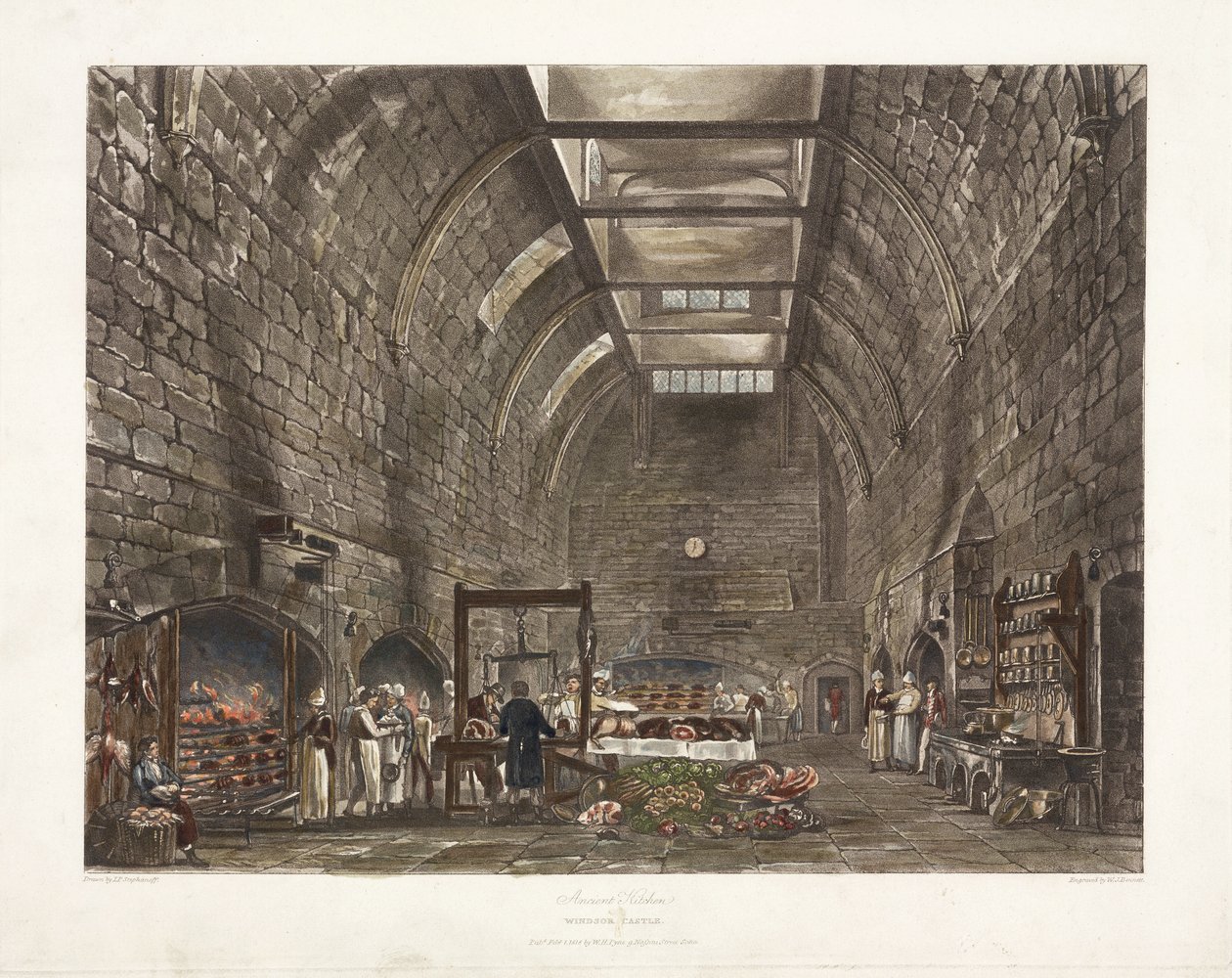 "Ancient Kitchen Windsor Castle", tidigt 1800-tal av John Pardon