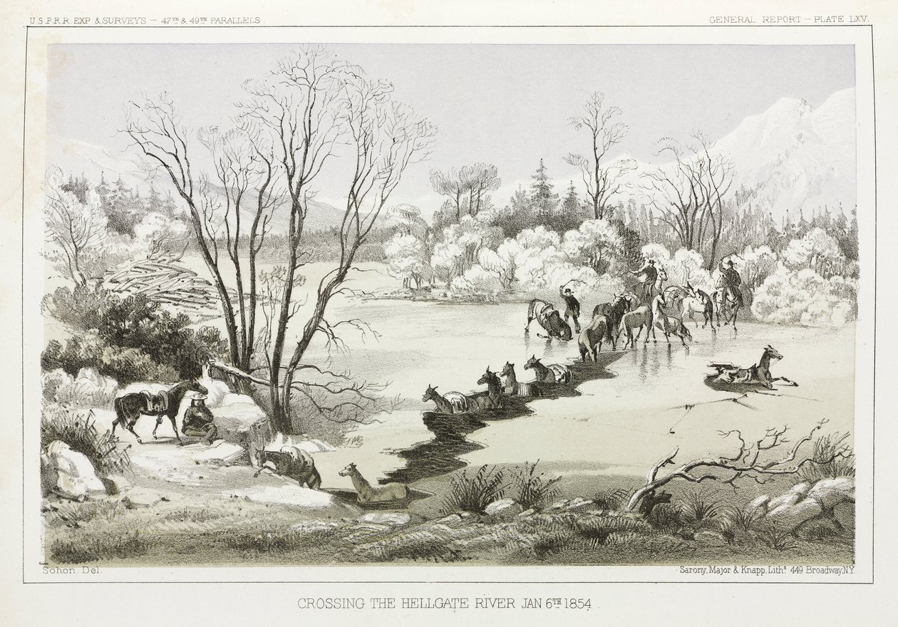 Övergång av Hellgate River, Montana, USA, 6 januari 1854 av John Pardon