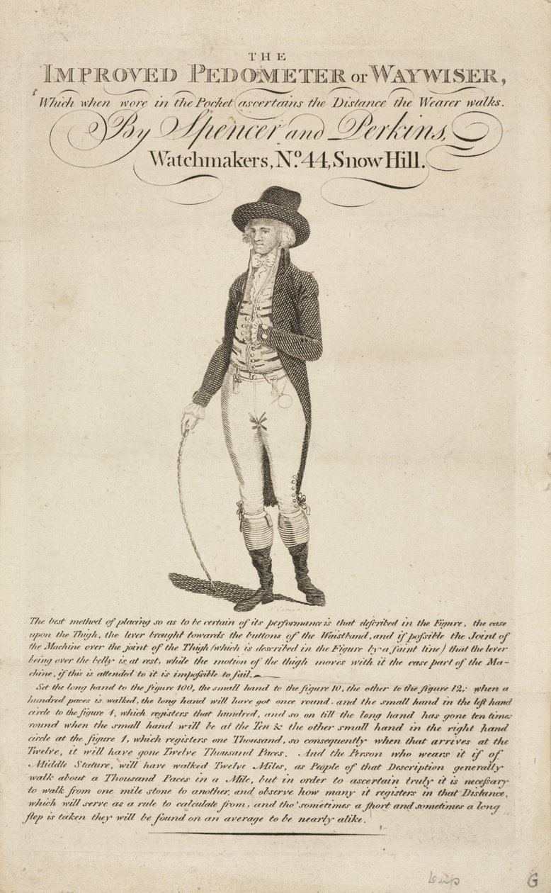 Den förbättrade stegräknaren eller vägvisaren, c 1700-talet av John Pardon
