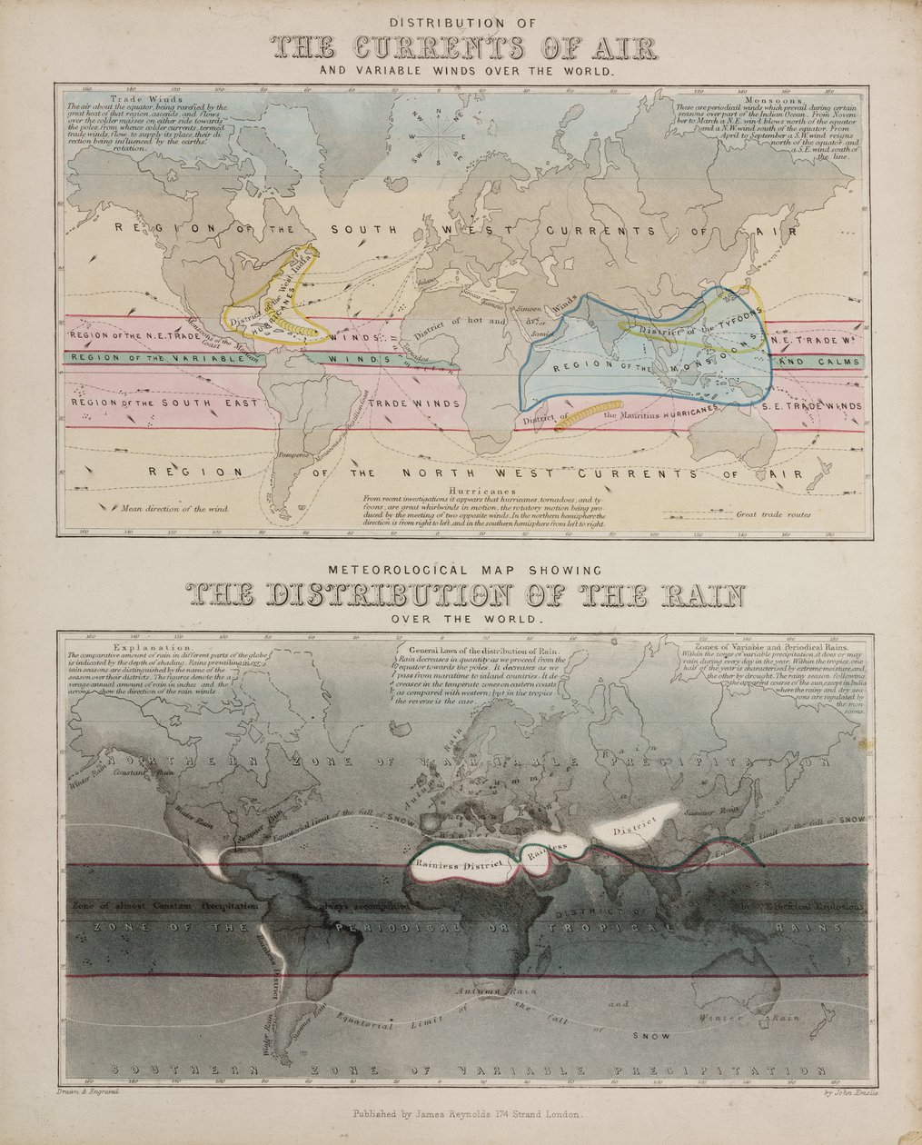Två meteorologiska kartor, ca 1850 av John Pardon