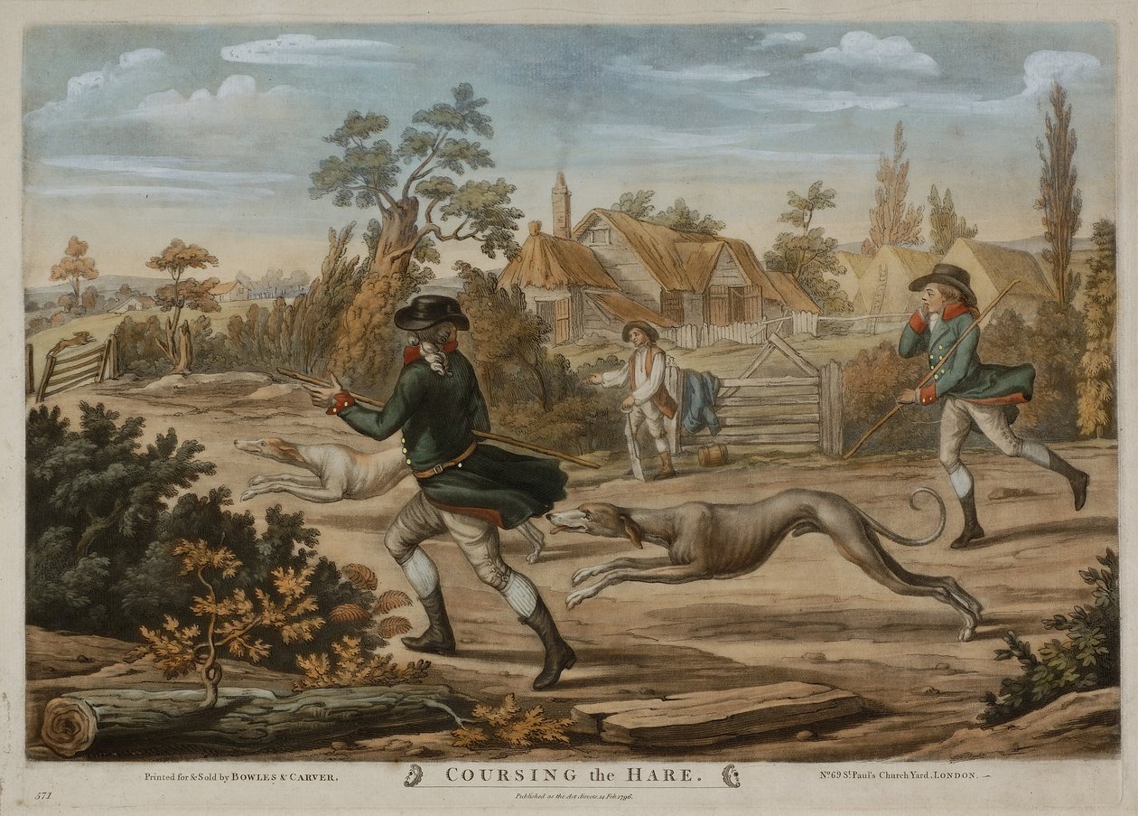 Coursing the Hare, tryckt för Bowles & Carver, publicerad 1796 (mezzotint) av Richard (after) Dighton