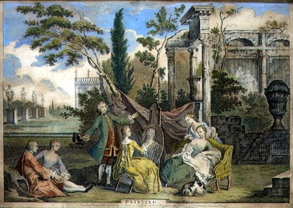 Målning, pub. av F. Bull, John Boydell (1719-1804) och W. Herbert, ca 1750 (akvatint) av Richard (after) Houston