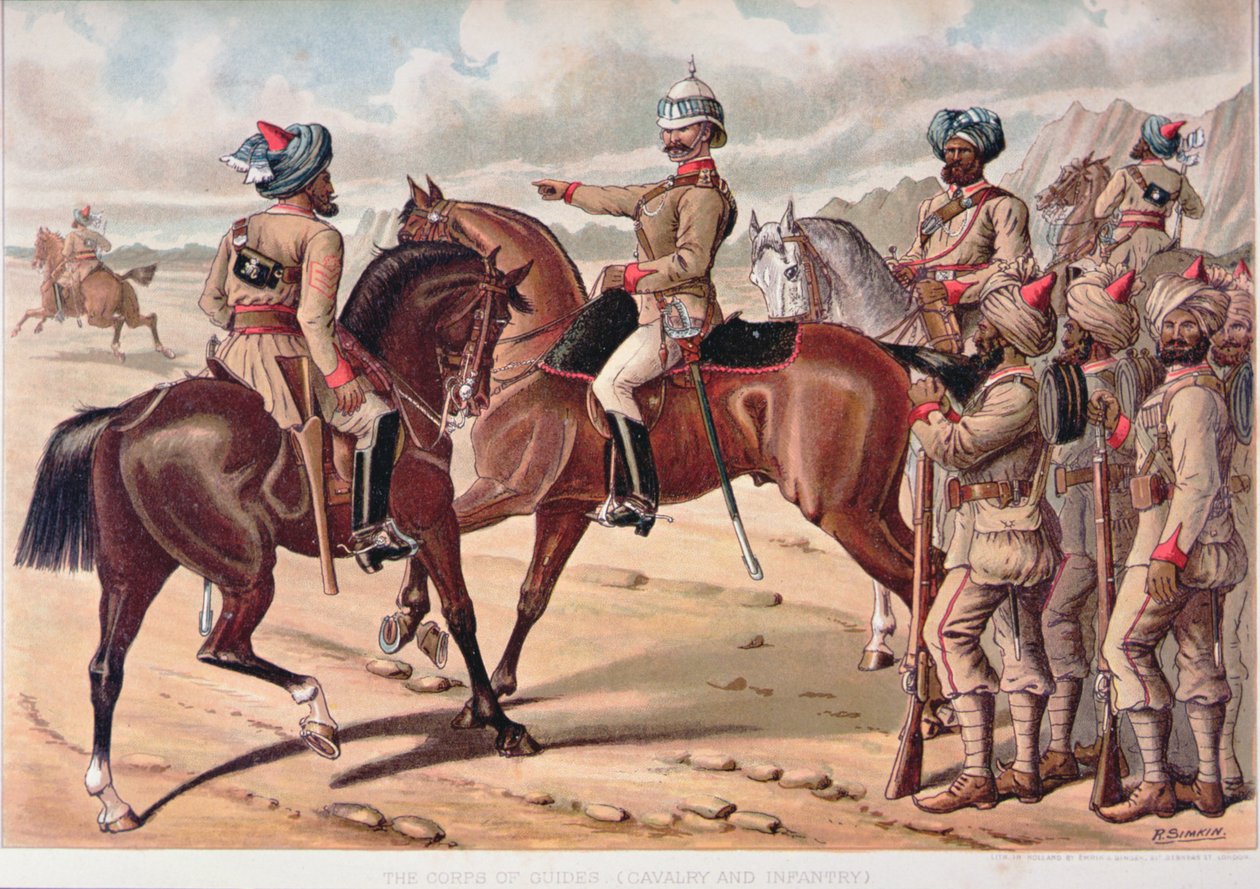 Guidekåren (kavalleri och infanteri), 1880-talets anglo-indiska armé (lito i färg) av Richard (after) Simkin