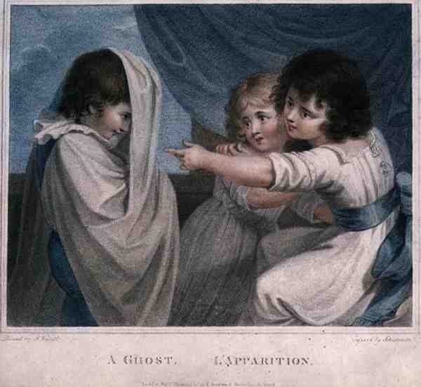 Ett spöke, graverat av Luigi Schiavonetti (1765-1810), pub. av T. Simpson av Richard (after) Westall