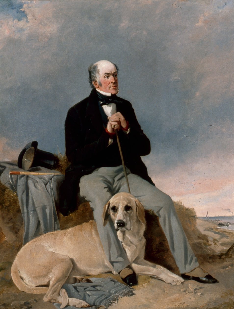 Porträtt av en gentleman med sin labrador (olja på duk) av Richard Ansdell