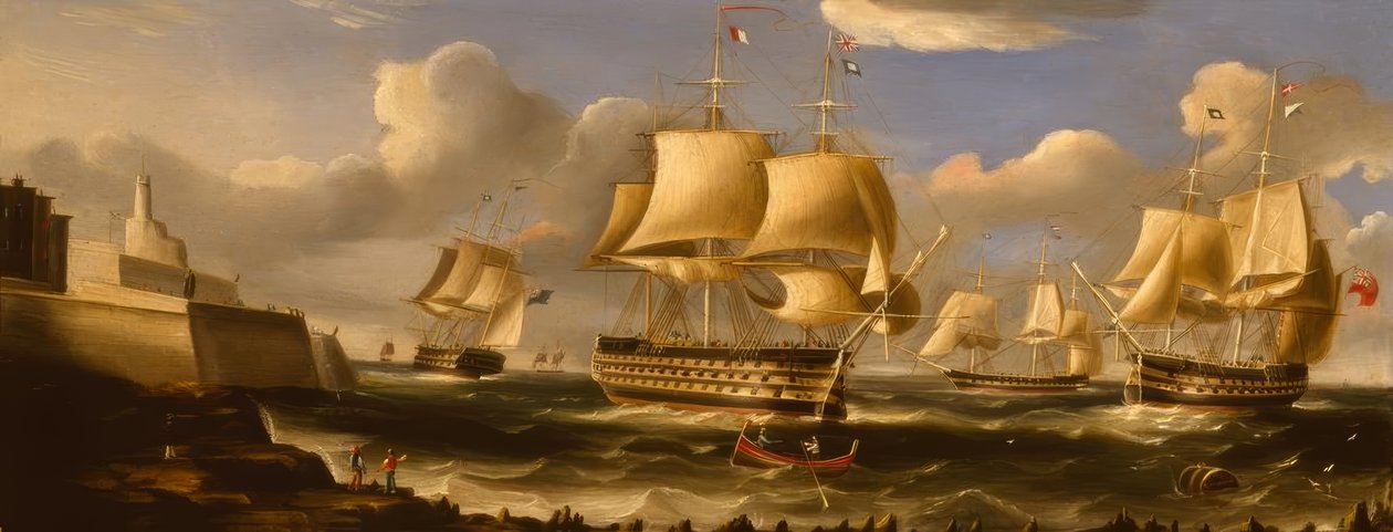 H.M.S.Queen in Valetta / målning av R.B.Spencer, 1848 av Richard B. Spencer