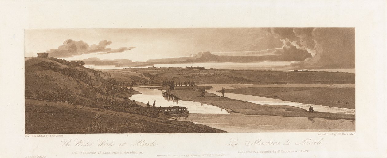Vattenverket vid Marli och St. Germain en Laye sedd i fjärran 1803; Skylt 15 från Views in Paris, Emanuel Volume-spårningen av plattan B1981.25.2624 av Richard Banks Harraden