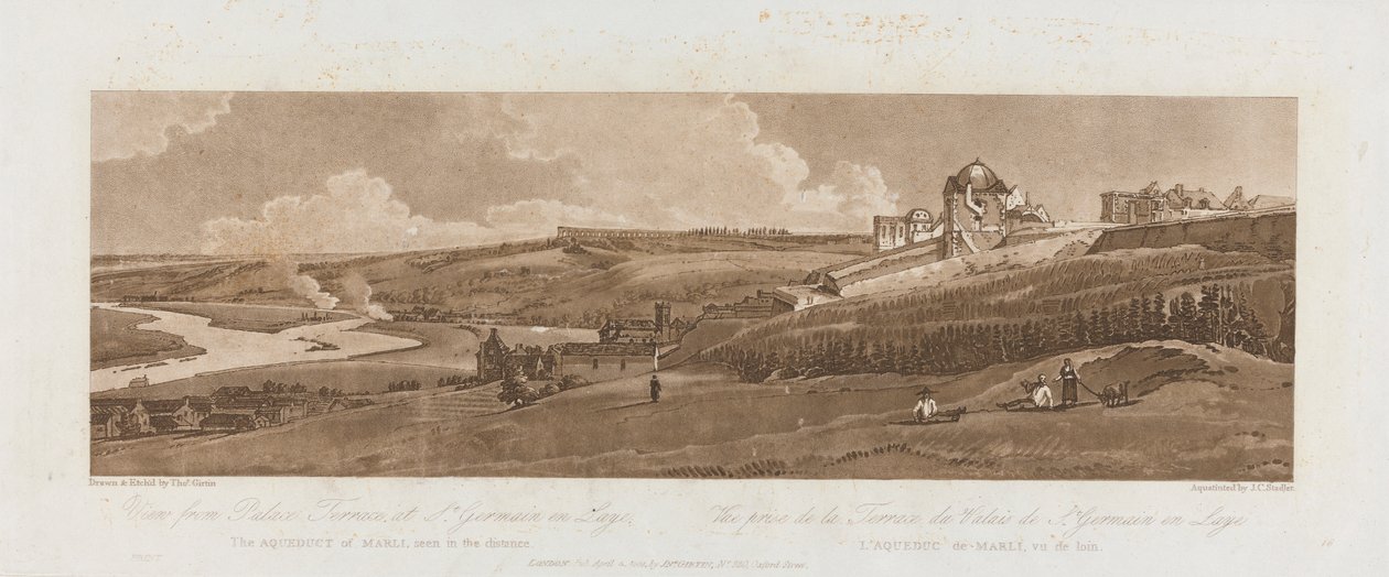 Utsikt från Palace Terrace på St. Germain en Laye; Marlis akvedukt sett på avstånd 1803; Skylt 16 från Views in Paris, Emanuel Volume-spårningen av plattan, B1981.25.2625 av Richard Banks Harraden