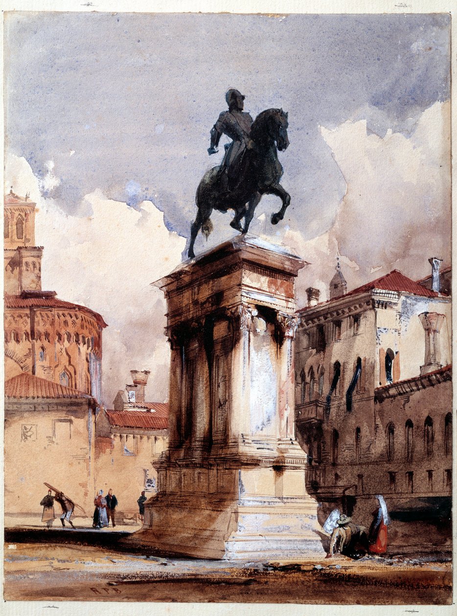 Ridstaty av Colleoni de Verrocchio i Venedig, torget i kyrkan San Giovanni och Paolo. Akvarell av Richard Parkes Bonington (1801-1828) 1800-talets Paris, Louvren av Richard Bonington