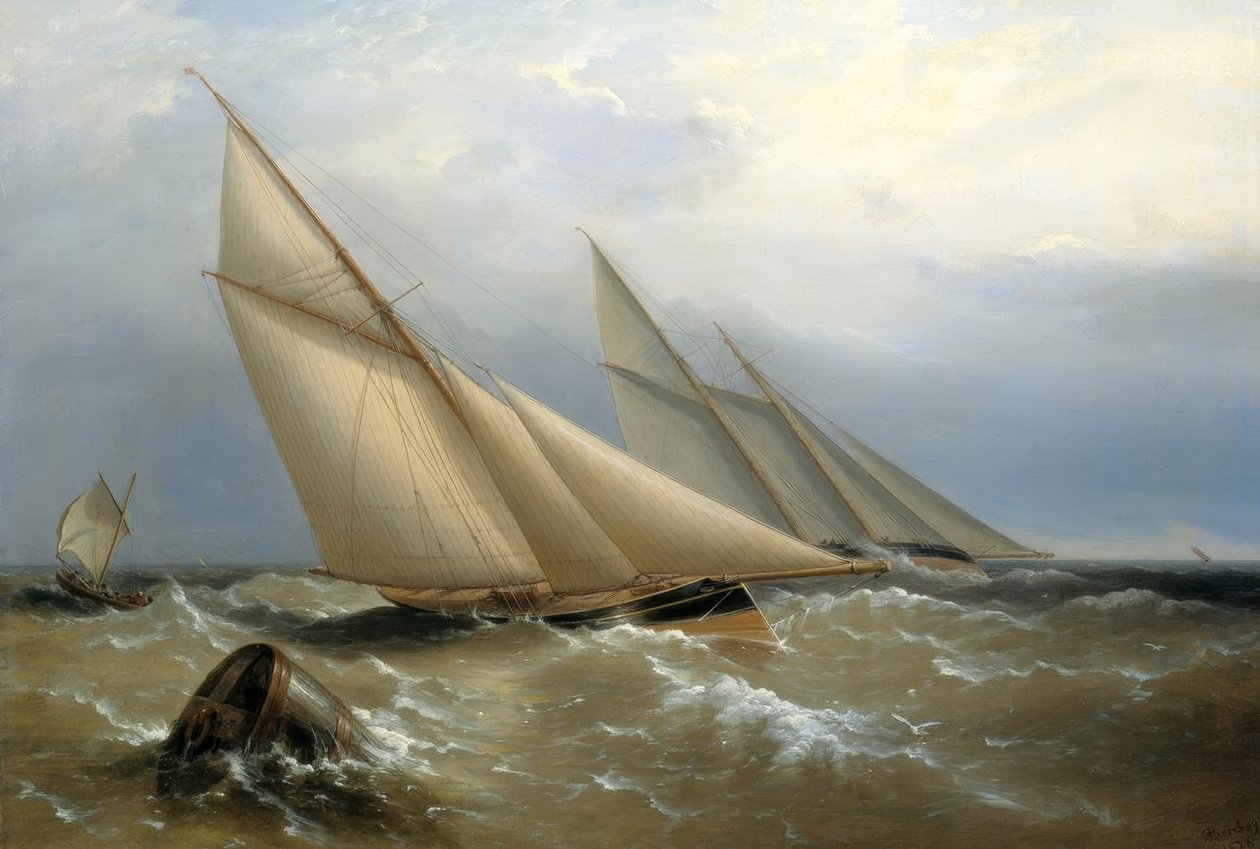 En Schooner och Cutter Yacht som rundar en boj av Richard Brydges Beechey