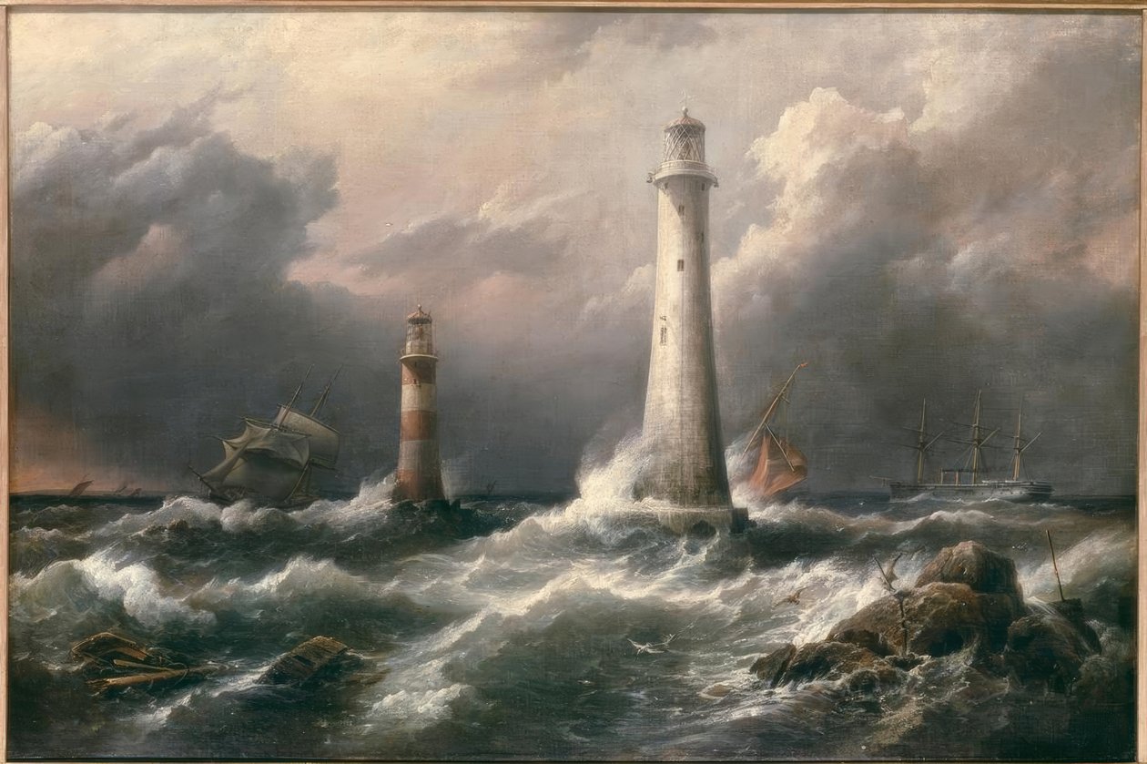 H.M.S. Lord Warden utanför Eddystone-fyrarna av Richard Brydges Beechey