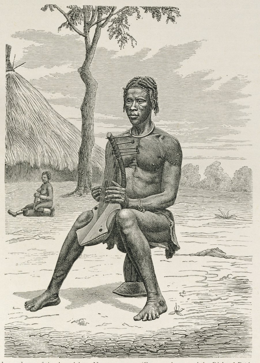 A Harp Player of the Azandeh eller Nyam-Nyams, från "The History of Mankind" av Prof. Friedrich Ratzel, pub. år 1904 av Richard Buchta
